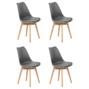 Kit 4 Cadeiras Jantar Eames Wood Leda Design Estofada Cinza