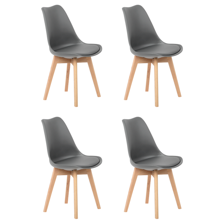 Kit 4 Cadeiras Jantar Eames Wood Leda Design Estofada Cinza
