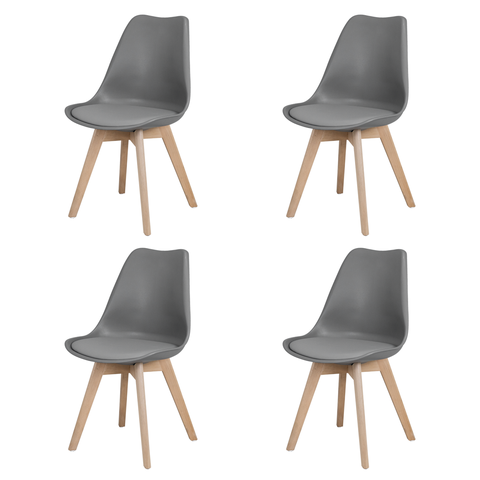Kit 4 Cadeiras Saarinen Wood Leda Cinza Polipropileno Estofada Sala Jantar
