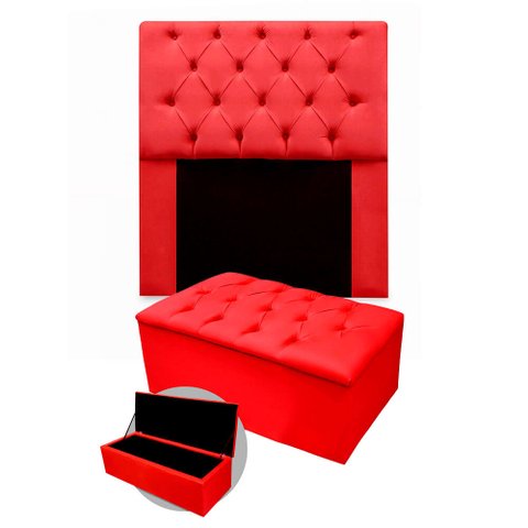 Kit Cabeceira + Calçadeira Baú Mirage Solteiro 120cm Suede - Ecotec Decor:Vermelho