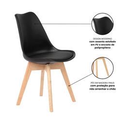 Kit 6 Cadeiras Jantar Eames Wood Leda Design Estofada - 7