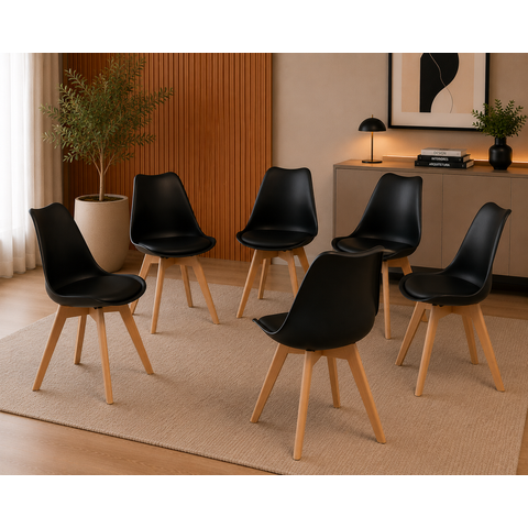 Kit 6 Cadeiras Jantar Saarinen Wood Leda Design Estofada