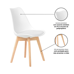 Kit 4 Cadeiras Jantar Eames Wood Leda Design Estofada Branca - 7