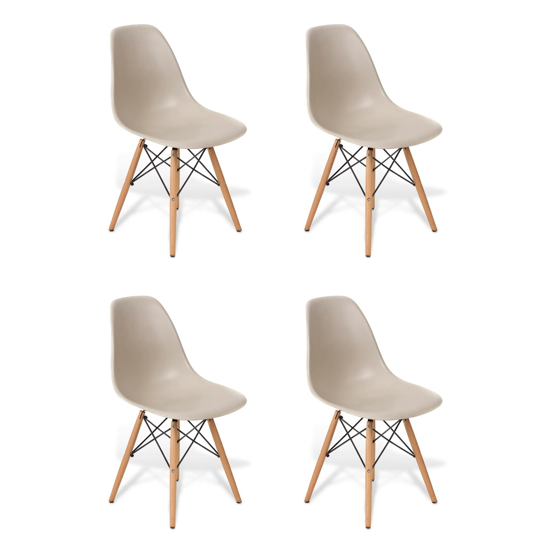Kit 4 Cadeiras Charles Eames Eiffel Wood Design Jantar Fendi