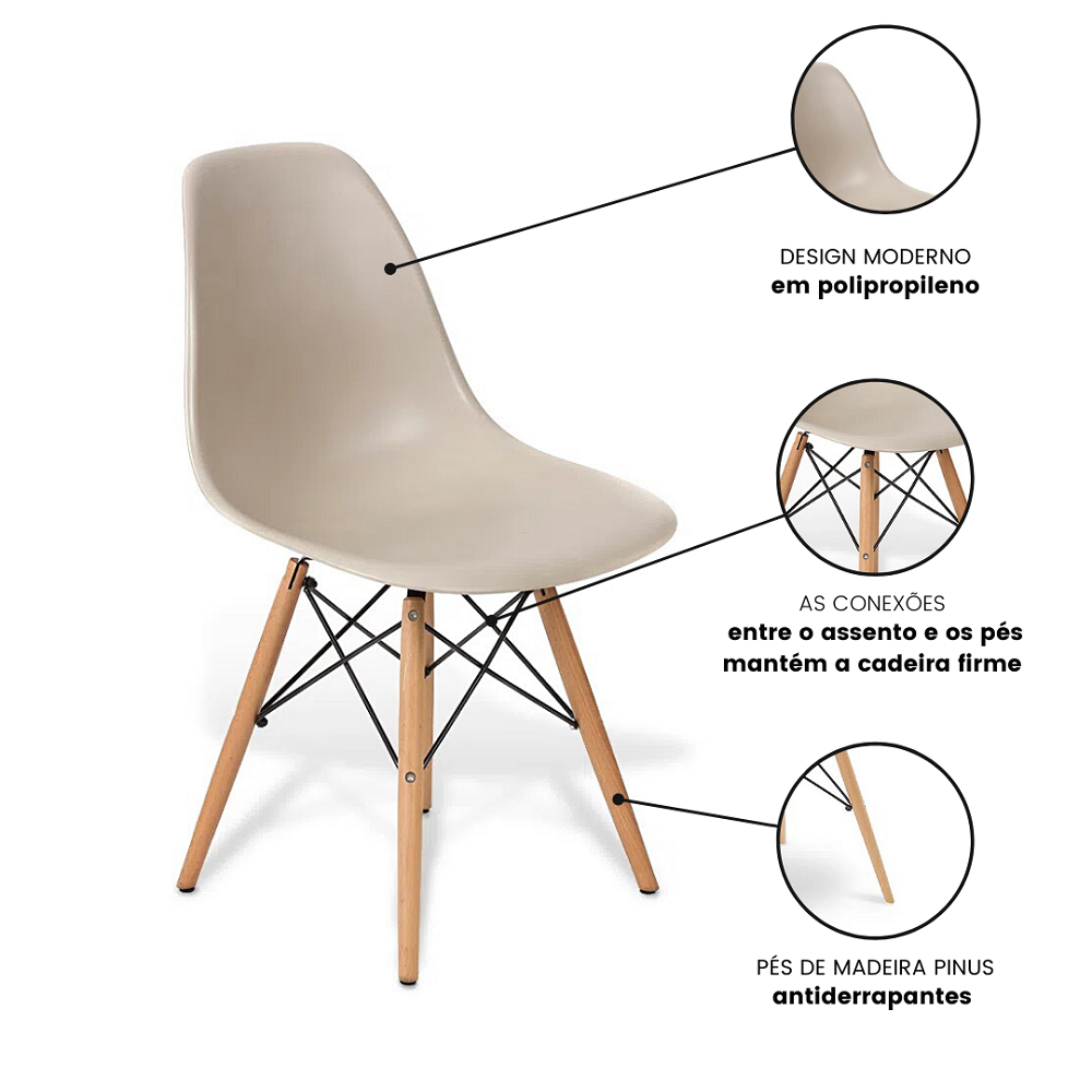 Kit 4 Cadeiras Charles Eames Eiffel Wood Design Jantar Fendi - 5