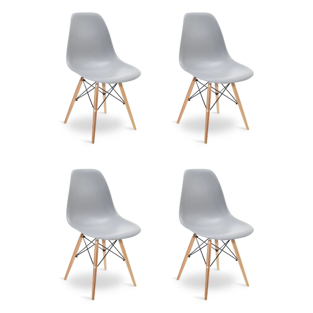 Kit 4 Cadeiras Charles Eames Eiffel Wood Design Jantar Cinza - 1