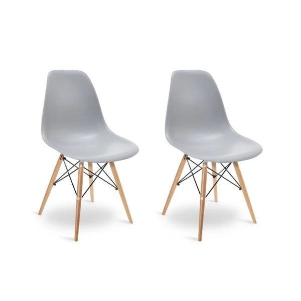 Kit 2 Cadeiras Charles Eames Eiffel Wood Design Jantar Cinza - 1