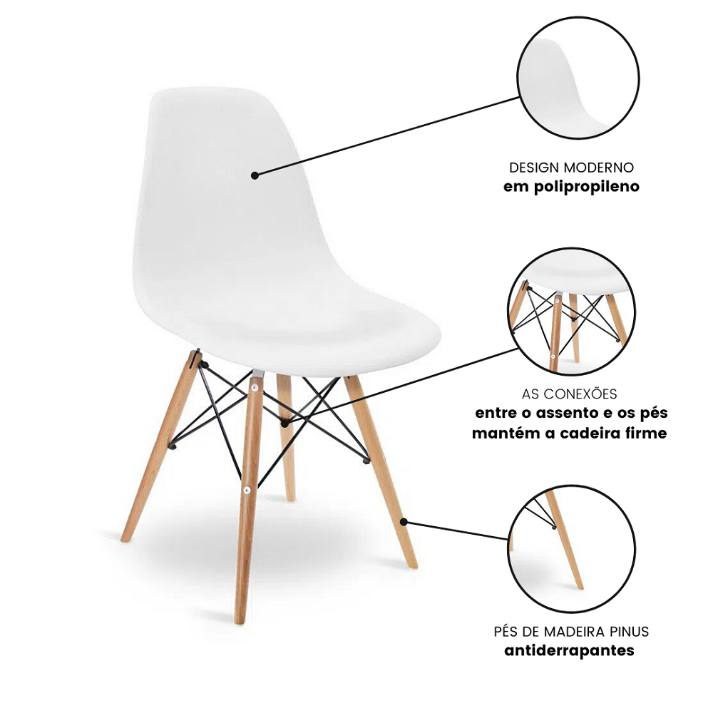 Kit 2 Cadeiras Charles Eames Eiffel Wood Design Branca - 4