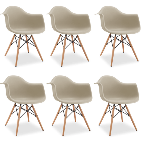 Kit 6 Cadeiras de Jantar Charles Eames Wood Daw Braço Fendi