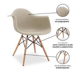 Kit 6 Cadeiras de Jantar Charles Eames Wood Daw Braço Fendi - 6