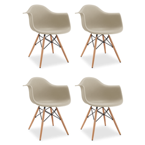 Kit 4 Cadeiras de Jantar Charles Eames Wood Daw Braço Fendi