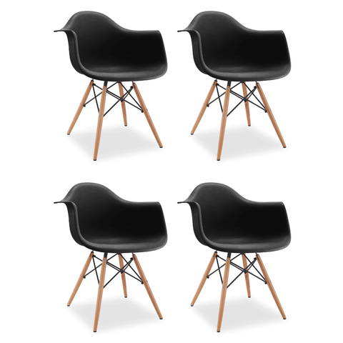 Kit 4 Cadeiras de Jantar Charles Eames Wood Daw Braço Preta