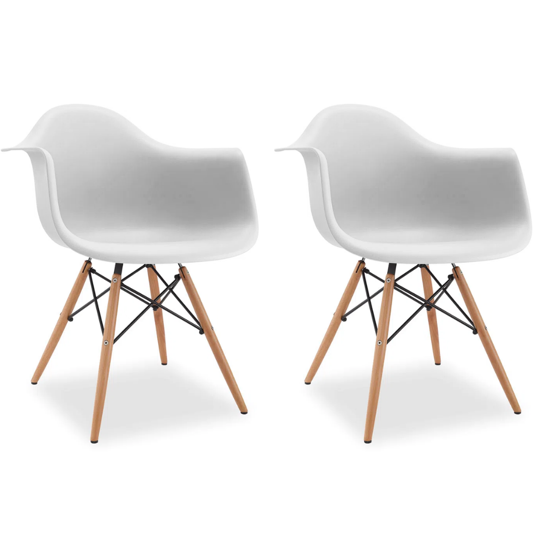 Kit 2 Cadeiras de Jantar Charles Eames Wood Daw Braço Branca