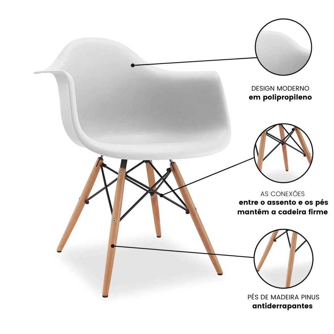 Kit 2 Cadeiras de Jantar Charles Eames Wood Daw Braço Branca - 6