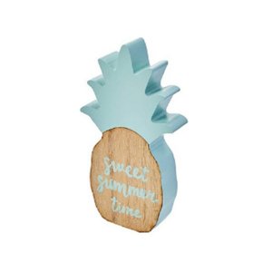 Peça decorativa em madeira abacaxi Pineapple Crow verde - 11 x 20cm