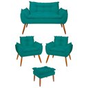 Ver imagem 1 de Kit 02 Poltronas + Namoradeira + Puff Opala Balaqui Decor Azul Turquesa