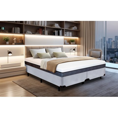 Cama Box Queen Size Bipartida Serenelife - Suede Cinza Claro