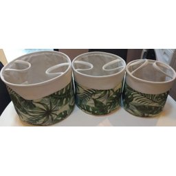 Conjunto de cesto redondo com estampa de folhas - 3 peças - 3