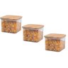 Kit 3 Potes Hermético Acrílico Quadrado Tampa Bambu 650ml - 1