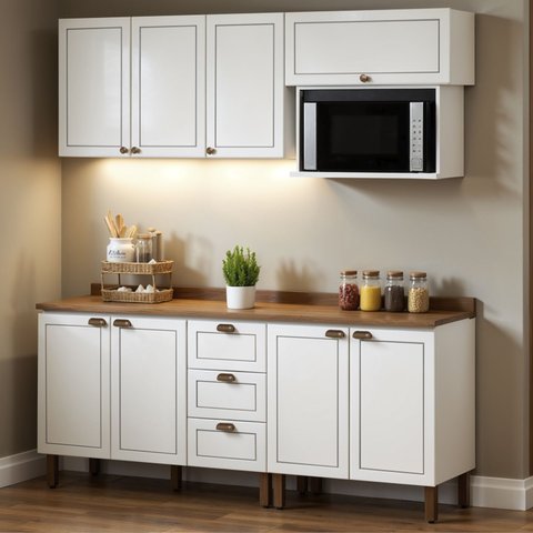 Cozinha Compacta Modulada com Nicho Microondas e Tampo 2m 7 Peças Friz Genialflex