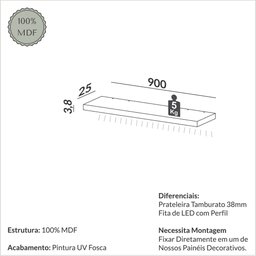 Prateleira com Fita Led para Painel de Tv 90cm com 3,8cm de Espessura Tb222f Dalla Costa-freijó - 3 Prateleira com Fita Led para Painel de Tv 90cm com 3,8cm de Espessura Tb222f Dalla Costa-freijó - 3