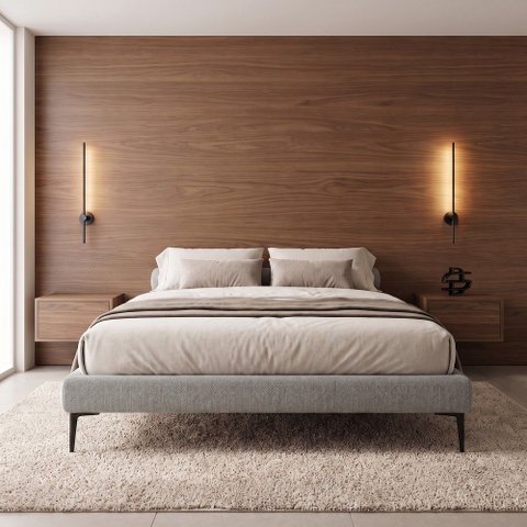 Cama Base Box King Unique 193x203 Sommier Moderno Pés de Ferro Linho Cinza - Desk Design