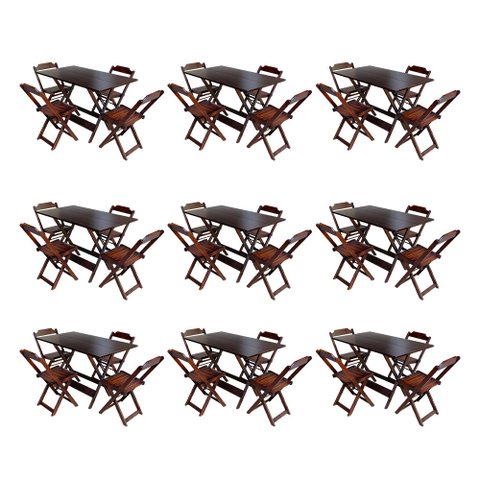 Kit 9 Jogos de Mesa Dobravel com 4 Cadeiras de Madeira 120x70 para Restaurante e Bar - Imbuia
