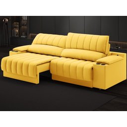 Sofá com Porta Copos e Carregador USB Retrátil e Reclinável Murano 2,00m Velosuede Canário - - 1