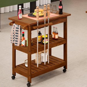 Carrinho Churrasco Grade Churrasqueira Tábua de Cortes Home W02 Madeira Maciça Imbuia - Lyam