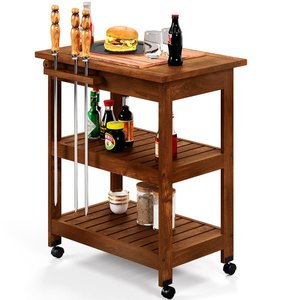 Carrinho Churrasco Grade Churrasqueira Tábua De Cortes Home W02 Madeira Maciça Imbuia - Lyam