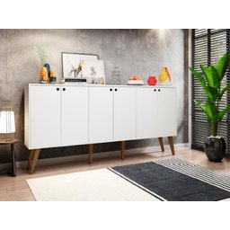 Balcão Aparador Buffet Retrô 6 Portas Com Pés Palito Branco Bela Casa - 1