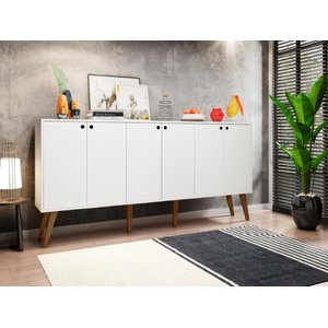 Balcão Aparador Buffet Retrô 6 Portas Com Pés Palito Branco Bela Casa