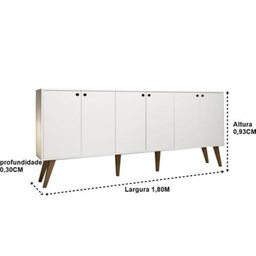Balcão Aparador Buffet Retrô 6 Portas Com Pés Palito Branco Bela Casa - 3