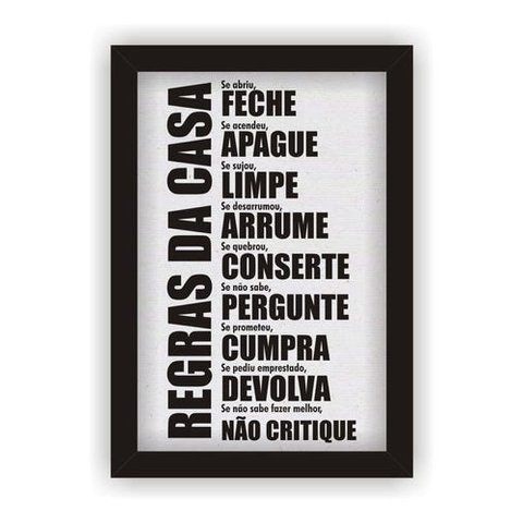 Quadro Placa Decorativa Mdf Regras Da Casa Com Moldura