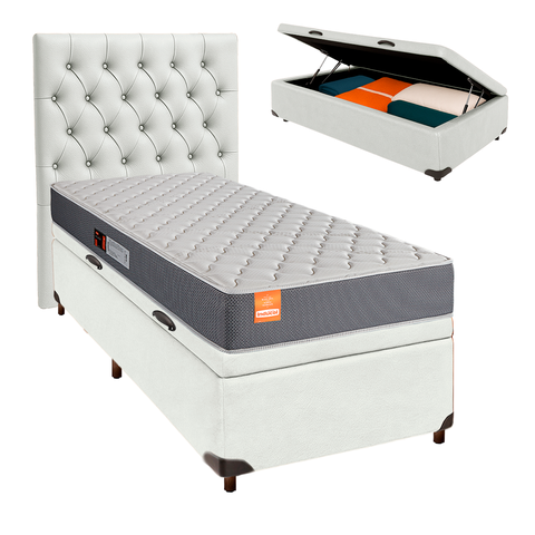 Kit Cama Box Bau + Cabeceira + Colchão Solteiro D23 - Pro - Inducol