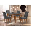 Ver imagem 1 de Sala de Jantar Completa Londrina C/ Tampo Madeirado Vidro Canto Curvo 120x80cm e 4 Cadeiras Jade