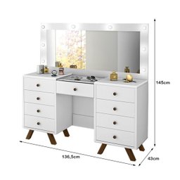 Penteadeira Mila Camarim com 8 Gavetas e Porta Joias e Maquiagem com Tampo de Vidro - Branco - 3