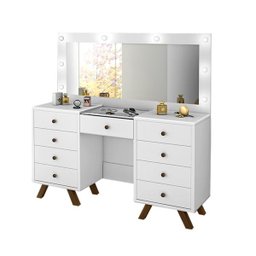 Penteadeira Mila Camarim com 8 Gavetas e Porta Joias e Maquiagem com Tampo de Vidro - Branco - 2