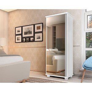 Armário Multiuso Londres 1 Porta com Espelho Branco
