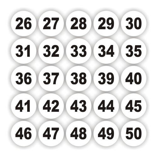 Adesivos Numerados 1 A 50 Redondo Fundo Branco Medida 1cm - 2