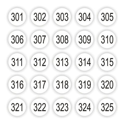 Adesivo Numerado 301 A 500 Redondo Fundo Branco Medida 1 Cm