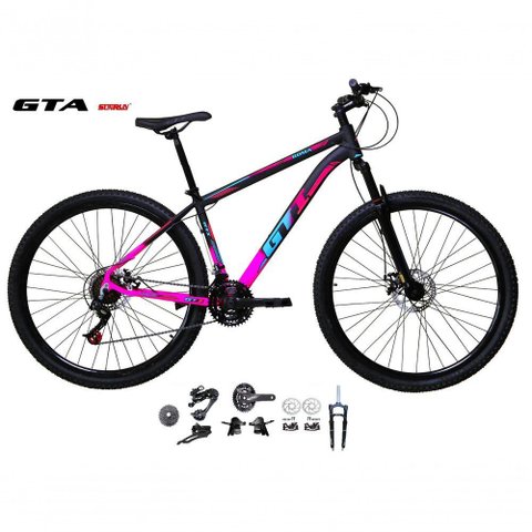 Bicicleta Aro 29 Gti Roma Kit 2x9 Gta Sunrun Freio Disco K7 11/36 Pedivela 24/38d Garfo com Trava -