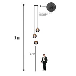 Lustre Pendente para Sala Pé Direito Duplo Trio Ball P7 - Preto - 5