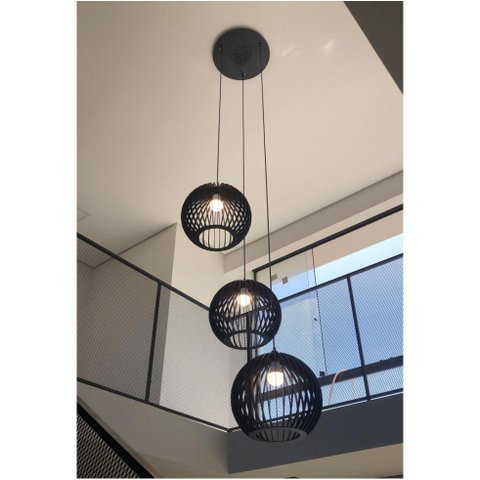 Lustre Pendente para Sala Pé Direito Duplo Trio Ball P7 - Preto