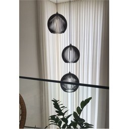 Lustre Pendente para Sala Pé Direito Duplo Trio Ball P7 - Preto - 3
