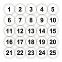 Ver imagem 1 de Kit 2 Cartelas Adesivos Numerados 1 A 25 Redondo Fundo Branco Medida 3cm