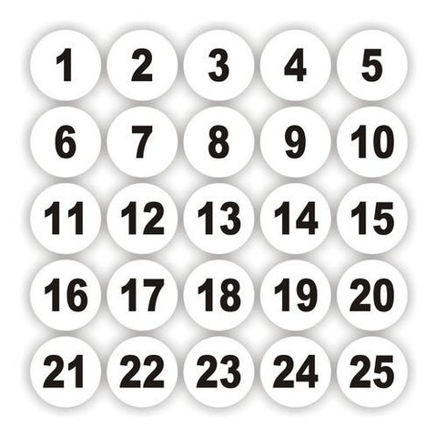 Kit 2 Cartelas Adesivos Numerados 1 A 25 Redondo Fundo Branco Medida 1cm