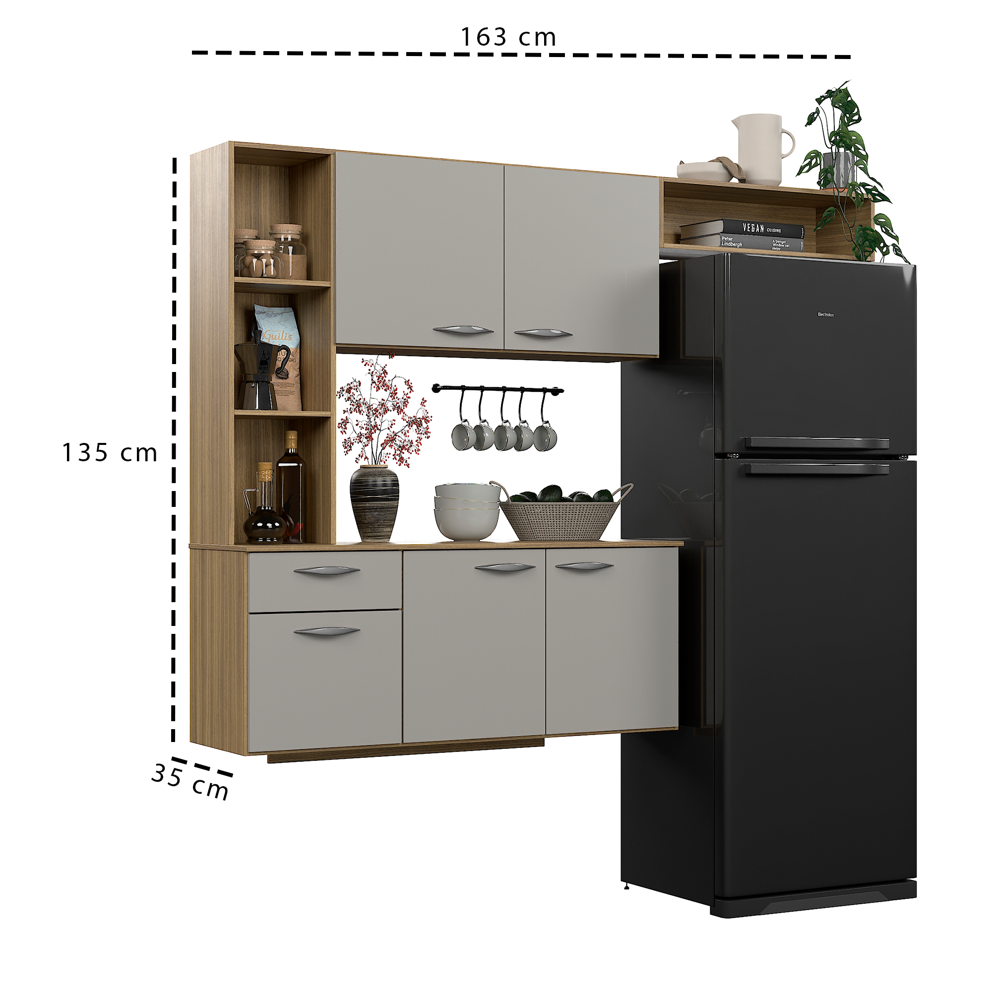 Kit Armário de Cozinha Isis Suspensa Aéreo Compacto 5 Portas e 1 Gaveta Multiuso Cor Damasco Off - 8