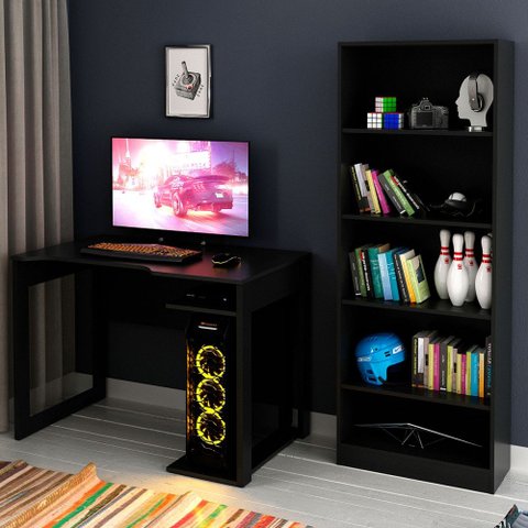 Quarto Gamer 4 Prateleiras Preto - Pnr Móveis