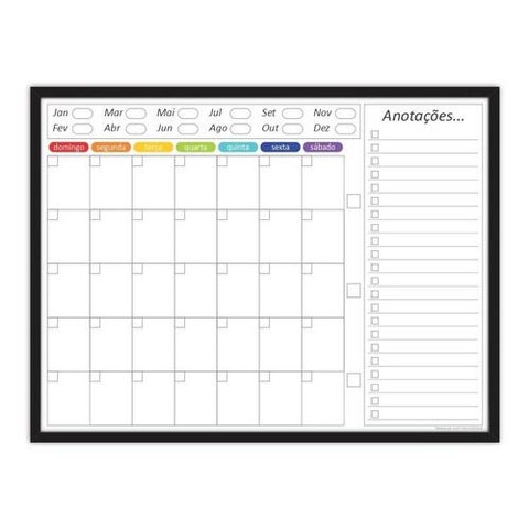 Quadro Planejamento Mensal - Planner - Com Moldura Preta - Mod 02
